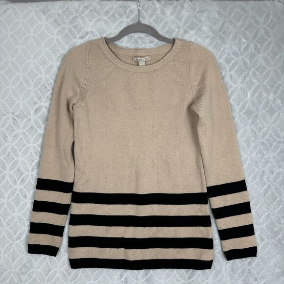 Banana Republic Sweater Women Small Tan Black Wool Cashmere Minimalist Old Money - Picture 1 of 11